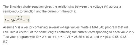 Solved The Shockley Diode Equation Gives The Relationship