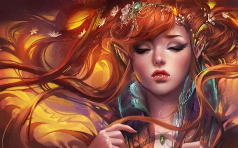 Wallpaper Illustration Women Redhead Fantasy Art Anime Elves