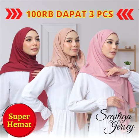 Jual Paket 3 Pcs Hijab Instan Segitiga Jersey Kerudung Segitiga Jersey