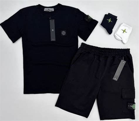 Мужской спортивный костюм лето Stone Island. Комплект шорты и футболка ...
