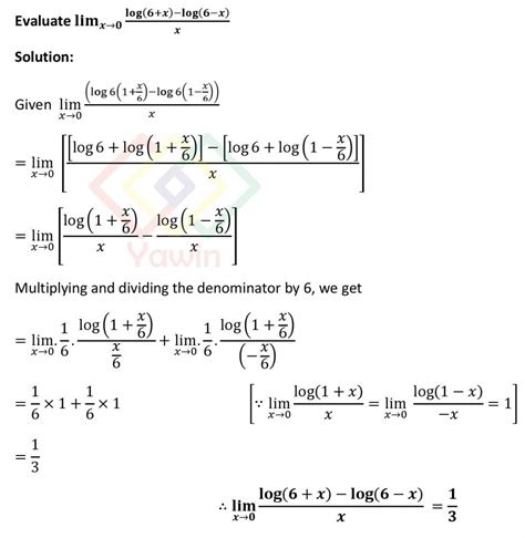 Evaluate Lim X 0 Log 6 X Log 6 X X Yawin