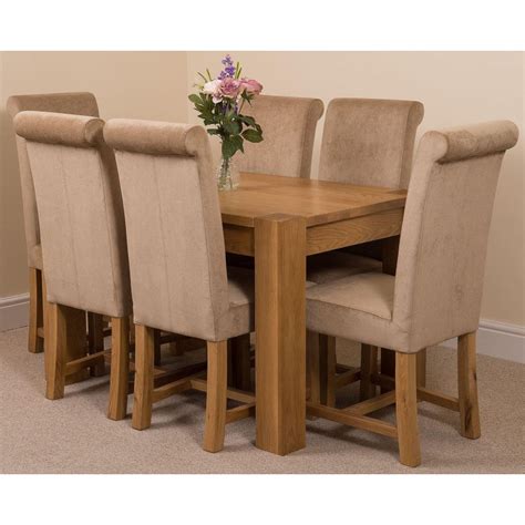 Kuba Oak Dining Set 125cm 6 Beige Chairs