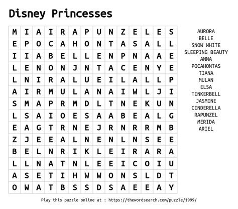 Download Word Search On Disney Princesses