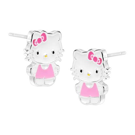 Hello Kitty Stud Earrings In Sterling Silver Plated Brass Ebay