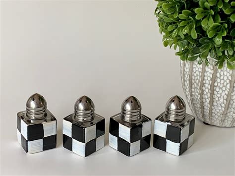 Painted Mini Salt And Pepper Shakers With Black And White Etsy