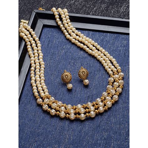 PANASH Gold Plated White Beaded Layered Jewellery Set Buy PANASH Gold