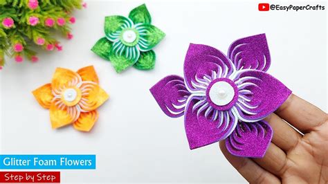 Diy How To Make Glitter Foam Flowers For Christmas Decoration Easy