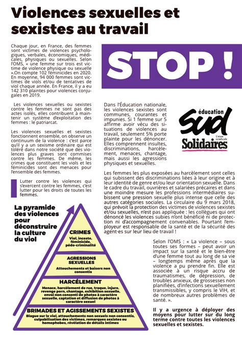 Violences Sexuelles Et Sexistes Au Travail Stop Sud éducation