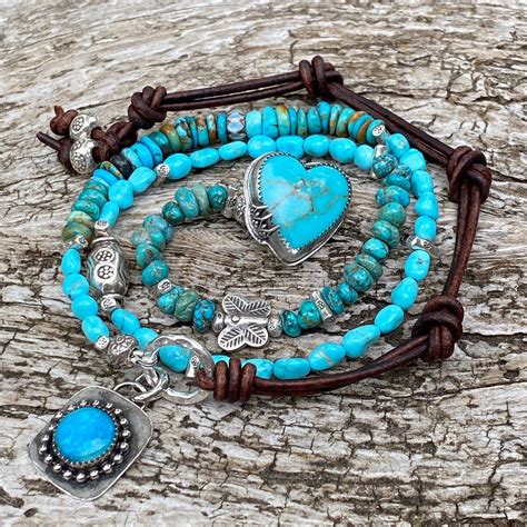 Kingman Turquoise Bracelet Wrap Bracelet With Fine Silver Etsy