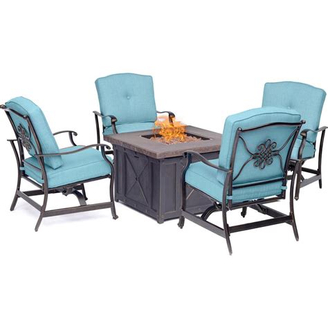 Hanover Summer Nights 5-Piece Steel Patio Fire pit Seating Set with ...