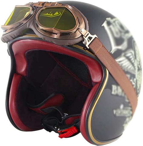 Buy TYYCKJ Motorcycle Half Helmet 3 4 Retro Motorcycle Jet Helmet With