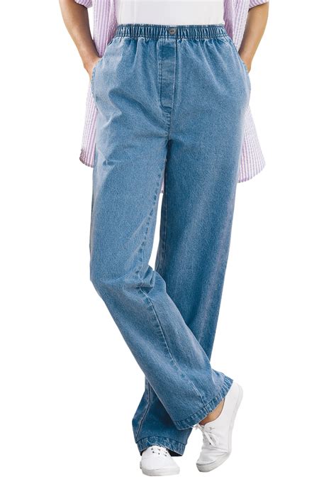 Woman Within Womens Plus Size Tall Elastic Waist Cotton Straight Leg