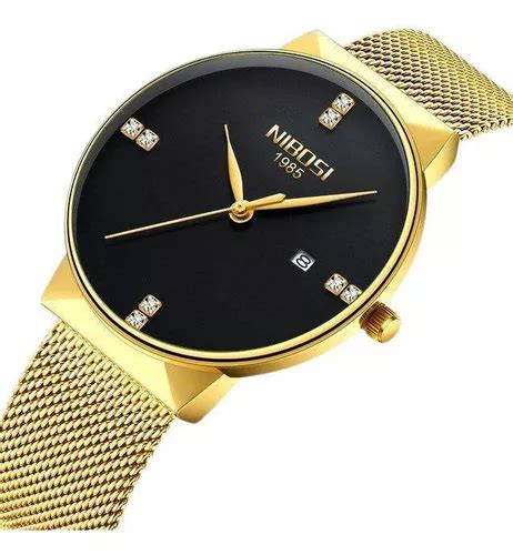 Reloj De Pulsera Nibosi Rel Gio Nibosi Dourado Preto Datinha Para