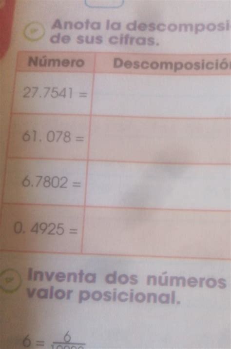 Anota La Descomposición De Los Números Indicados El Valor Posicional De