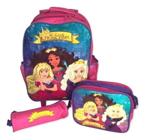 Kit Mochila Infantil Escolar 3 Peças Princesas Rosa Frete grátis