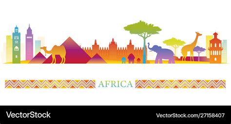 Africa skyline landmarks colorful silhouette Vector Image