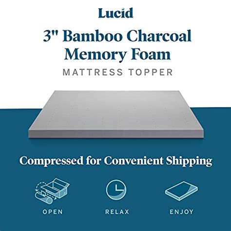 Lucid Lu Tt Bt Inch Bamboo Charcoal Memory Foam Mattress Topper