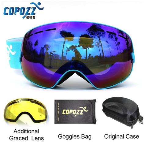 Copozz Brand Ski Goggles 2 Double Lens Uv400 Anti Fog Spherical Ski