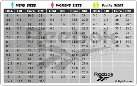 Reebok Size Conversion Chart Toskin Oil7tk0y