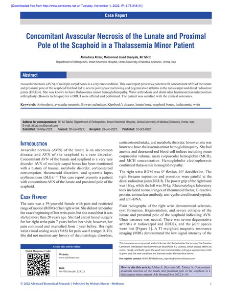 Pdf Concomitant Avascular Necrosis Of The Lunate And Proximal Pole Of