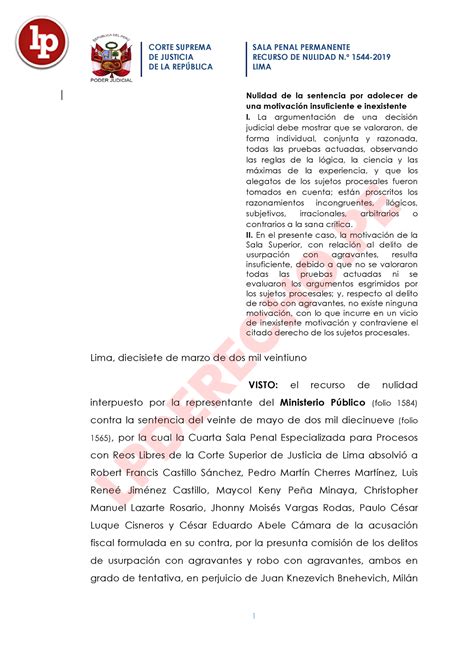 Recurso Nulidad 1544 2019 Lima Lpderecho De Justicia De La RepÚblica