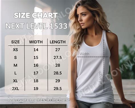 Next Level 1533 Size Chart Racerback Tank Size Chart 1533 Size Chart Ladies Ideal Racerback