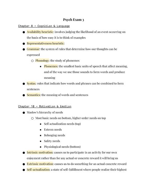 Psych Exam Study Guide Psych Exam Chapter Cognition