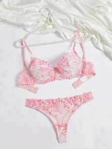 Pieces Romantic Pink Women Underwire Bra And Panty Set Sexy Lingerie For Sale Australia New