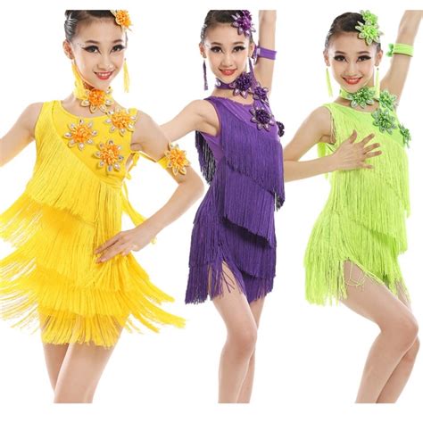 Children's Latin Dance Costumes Girls Tassel Latin Dance Dress Students ...