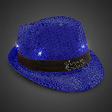 Blue Sequin Led Fedora Hats Imprintable Bands Available