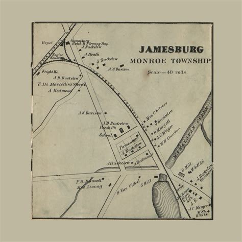 Jamesburg Monroe New Jersey 1861 Old Town Map Custom Print Middlesex Co Old Maps