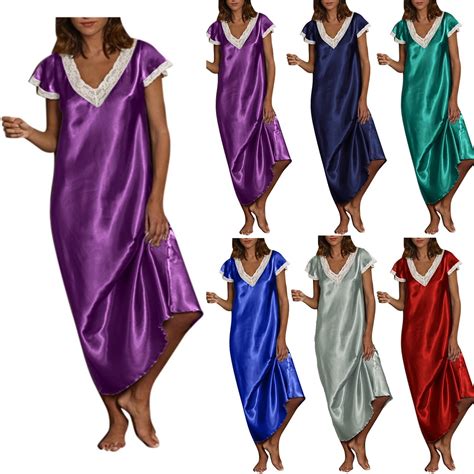 Calafebila Sexy Pajama Women Nightgowns Summer Pajama Long Solid Stain Silk Sleepwear Smooth