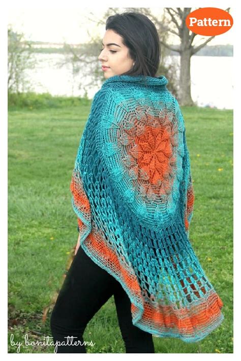 Circular Asymmetric Long Poncho Crochet Patterns