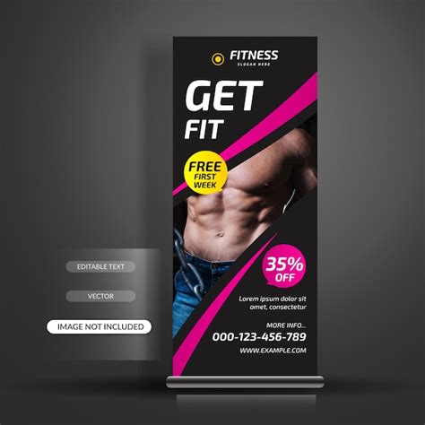 Plantilla De Banner Enrollable De Gimnasio Fitness Vector Premium