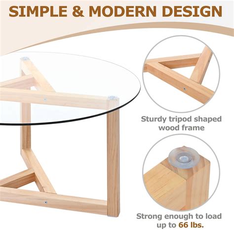 Round Glass Coffee Table Modern Cocktail Table Easy Assembly With Tempered Glass Top And Sturdy