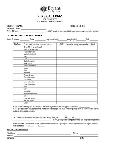 Physical Exam Form ≡ Fill Out Printable Pdf Forms Online