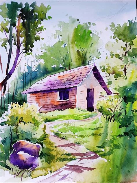 Pin By Megha Mittal On Flower Drawing Watercolor Scenery Watercolor