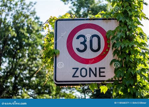 German Road Sign 30 Zone Speed Limit Stock Image Image Of