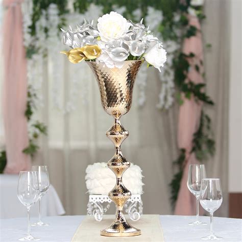 Buy Gold Hammered Style Metal Trumpet Vase Centerpiece At