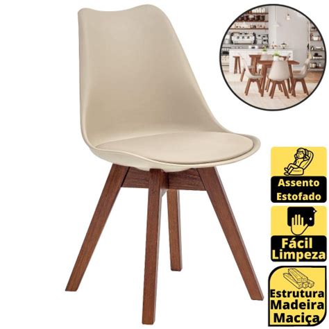 Cadeira Estofada Eames Leda V Rtice Em Madeira Maci A Base Nozes Nude Em Promo O Na Americanas