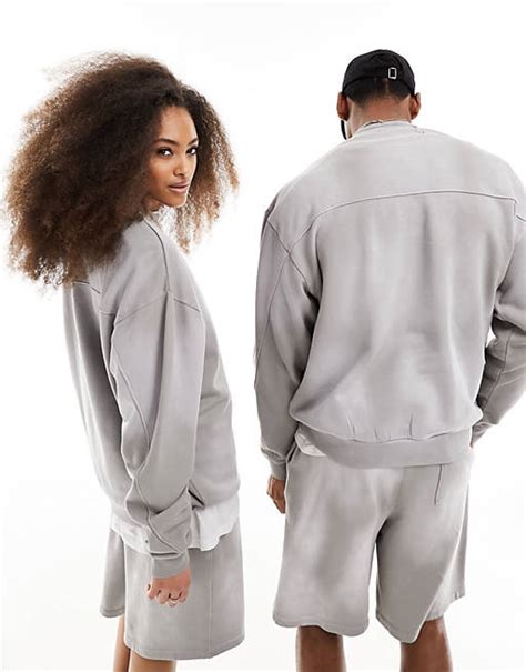 Asos Design Unisex Sweatshirt In Verwaschenem Grau Mit Oversize