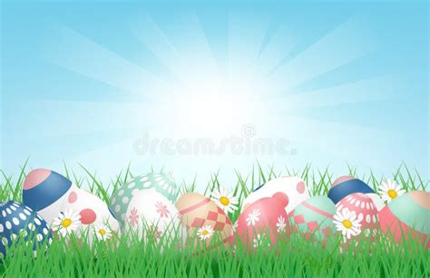 3d Happy Easter Background With Colorful Easter Eggs On Grass Field