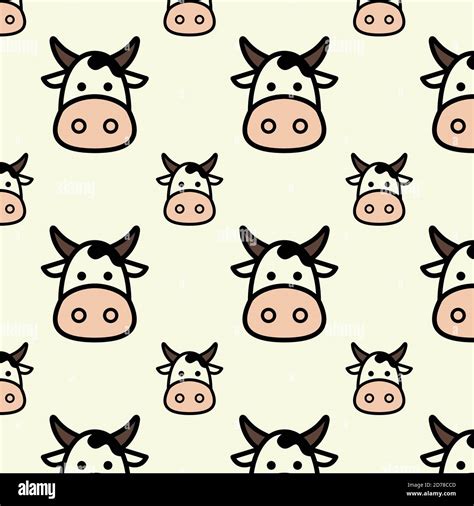 Flat design cute head cow cartoon seamless pattern for background and ...