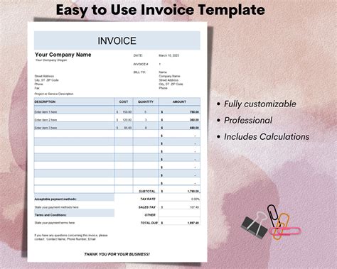 Excel Invoice Template, Small Business Invoice, Editable Invoice ...