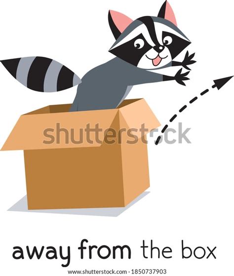 Preposition Movement Raccoon Jumps Away Box Stock Vector Royalty Free 1850737903