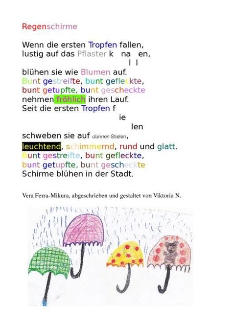 Regenschirm Gedicht Schule Gedicht Schule Gedicht Grundschule