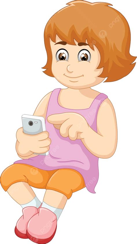 Cute Woman Cartoon Using Mobile Phone Smart Person Smartphone Vector