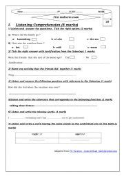 First Mid Term Exam Th Form Esl Worksheet By Emna