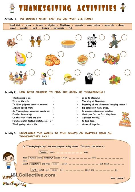 Esl Thanksgiving Activities For Adults