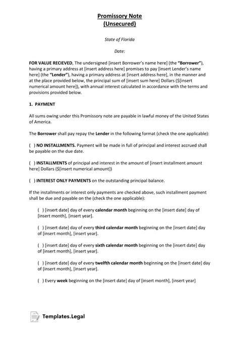 Florida Promissory Note Templates Free Word Pdf Odt